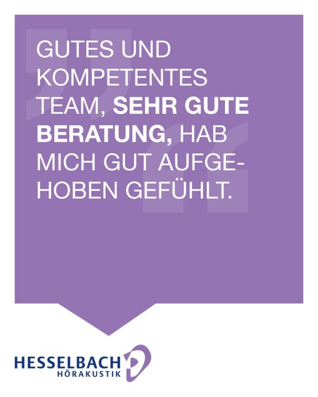 „Gutes und kompetentes Team, sehr gute Beratung, hab mich gut aufgehoben gefühlt.“ 💜

Genau dieses Gefühl möchten wir unseren Kundinnen und Kunden vermitteln: persönlich beraten, kompetent begleitet und gut aufgehoben. 👂🤝

Denn für uns geht es nicht nur darum, eine passende Hörlösung zu finden. Es geht auch darum, zuzuhören, auf individuelle Wünsche einzugehen und sich die nötige Zeit für eine gute Beratung zu nehmen.

Vielen Dank für diese schöne Rückmeldung und das entgegengebrachte Vertrauen! 💜

#HesselbachHörakustik #Kundenstimme #Kundenzufriedenheit #Hörakustik #Beratung #Kompetenz #Vertrauen #GutesHören #BesserHören #Hörberatung #TeamHesselbach