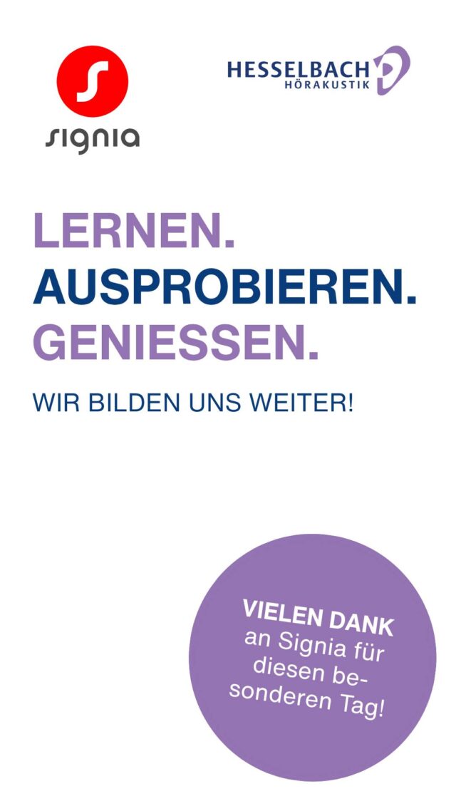 🎧 Lernen. Ausprobieren. Genießen. 🍔💜

Stillstand? Nicht bei uns! Für unser Team stand neulich eine spannende Weiterbildung mit Signia auf dem Programm. 🙌

Im Mittelpunkt: die neue Signia MaX Technologie und ihre Möglichkeiten in der modernen Hörgeräteversorgung. Die MaX-Plattform arbeitet mit mehreren KI-Technologien, die unter anderem Sprache, die eigene Stimme und Umgebungsgeräusche berücksichtigen. 

Natürlich durfte auch die praktische Seite nicht fehlen: kennenlernen, ausprobieren und gemeinsam Neues entdecken. 👂✨ Und für die passende Stärkung zwischendurch sorgte ein Foodtruck. 🍔😋

Ein herzliches Dankeschön an ⁠Signia für die spannende Schulung und den rundum gelungenen Tag!

Jetzt freuen wir uns darauf, unser neues Wissen in die Praxis zu bringen und die neue Technik individuell für unsere Kundinnen und Kunden anzupassen. 💜

#HesselbachHörakustik #TeamHesselbach #Signia #SigniaMaX #Hörakustik #Weiterbildung #Fortbildung #Hörgeräte #Hörtechnologie #KI #BesserHören #Teamwork